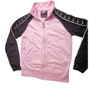 Nike Black & Pink Long Sleeve Zippered Sweater Size M  5-6 Years EmbroLogo #403C